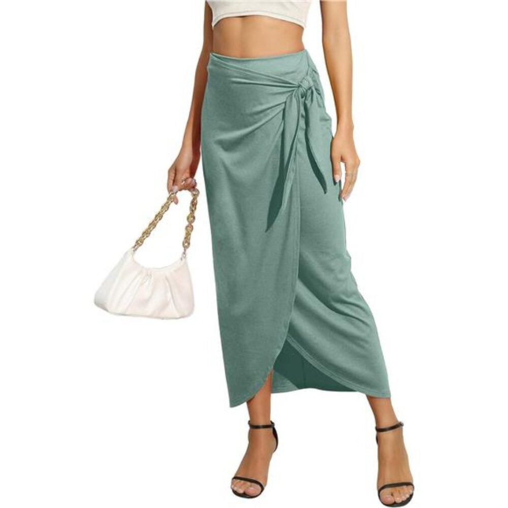 Women’s Maxi Skirt High Waist Wrap Pencil Long Skirts for Women Slim Boho Sage L